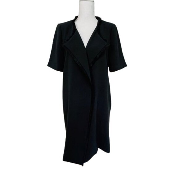 Marie Oliver Duster Blazer Jacket Black Fringed Short Sleeve Topper Medium - Picture 1 of 11